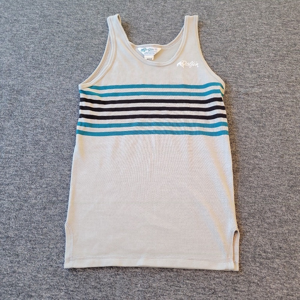 VTG Dolfin Tank Top Men's Small Gray Striped Mesh Running Athletic Made in USA